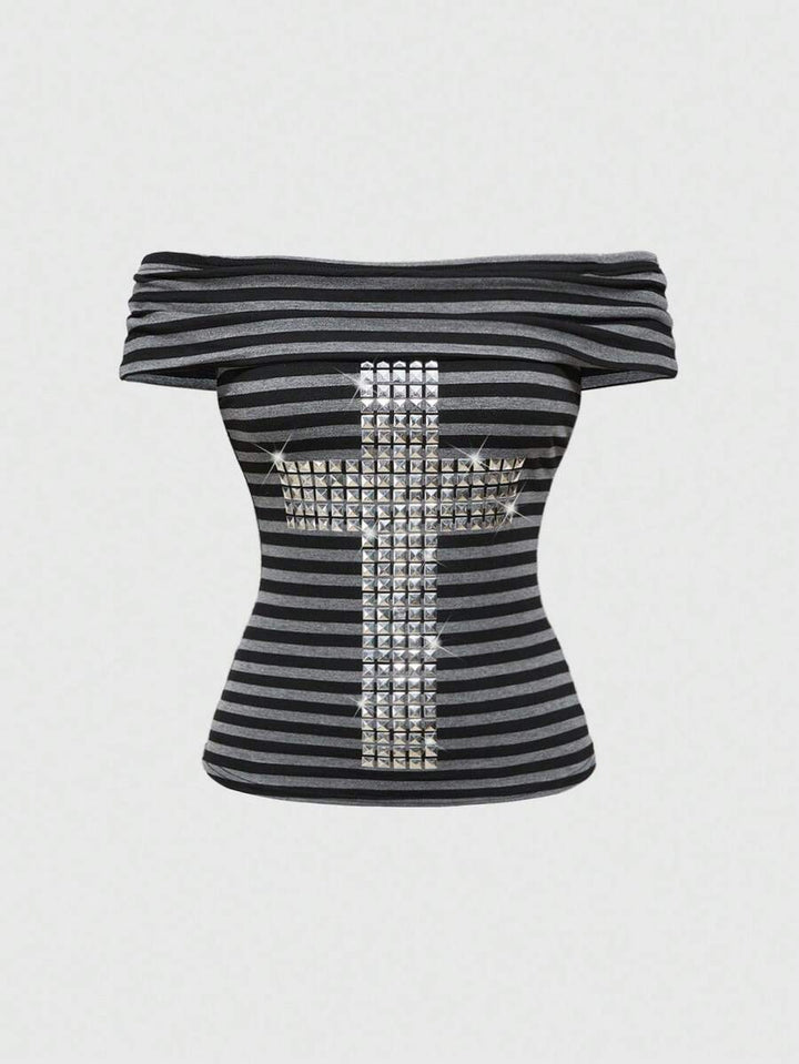 Damen Off-Shoulder Top mit glamourösen Strassdetails Echo Archiv