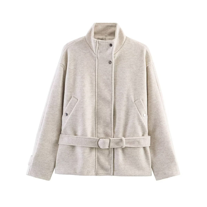 Damen Gekürzte Wollmix-Jacke mit Stehkragen, Taillengürtel und Druckknopfverschluss Echo Archiv