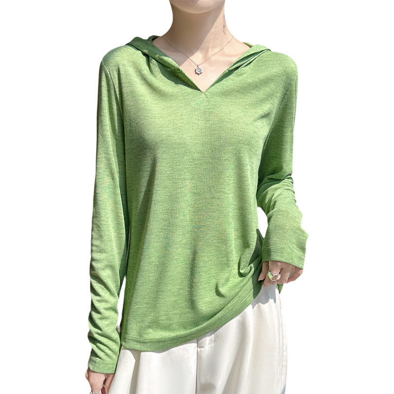 Damen Leichter Kapuzenpullover mit V‑Ausschnitt und feinem Jersey Echoarchiv