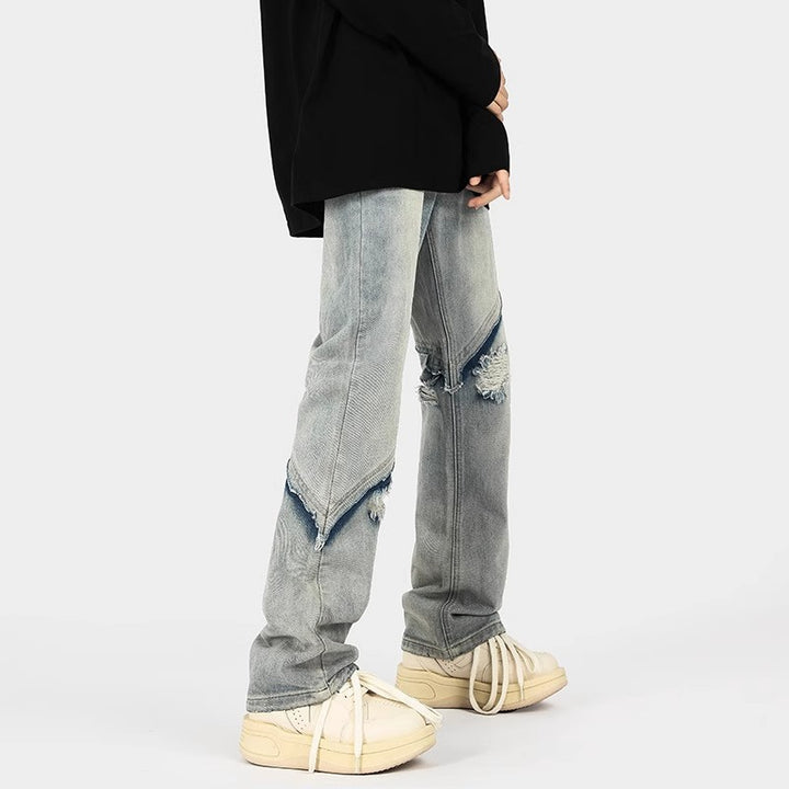 Herren modische Ripped Denim-Jeans im lässigen Schnitt mit asymmetrischem Design Echoarchiv