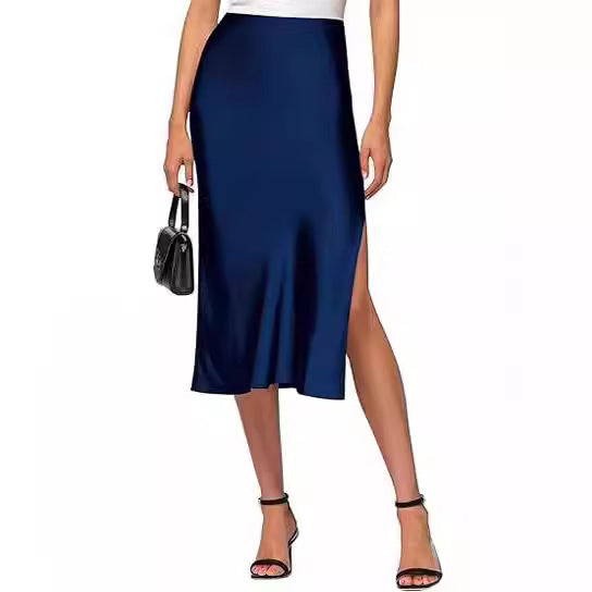 Damen Satin-Midirock mit hohem Schlitz Echoarchiv