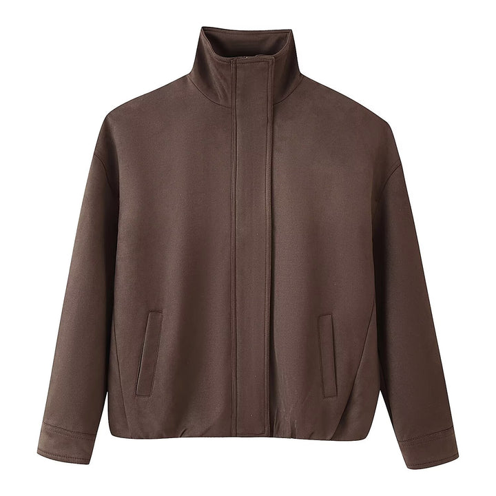 Damen Minimalistische Stehkragen-Übergangsjacke mit verdecktem Reißverschluss und Eingrifftaschen Echo Archiv