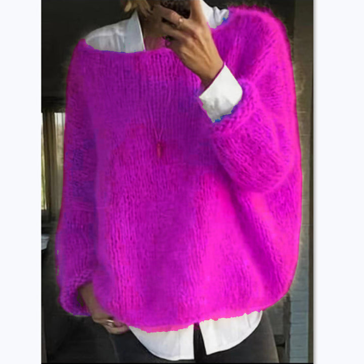 Damen Kuscheliger Oversized Pullover mit U-Boot-Ausschnitt Echoarchiv