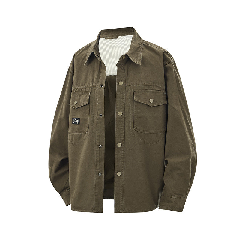 Herren Overshirt-Jacke im Workwear-Stil mit aufgesetzten Brusttaschen und Druckknopfverschluss Echoarchiv