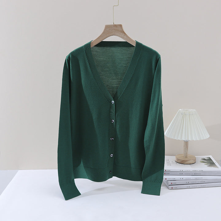 Damen Feiner V‑Ausschnitt-Cardigan aus leichtem Feinstrick mit Knopfleiste Echo Archiv