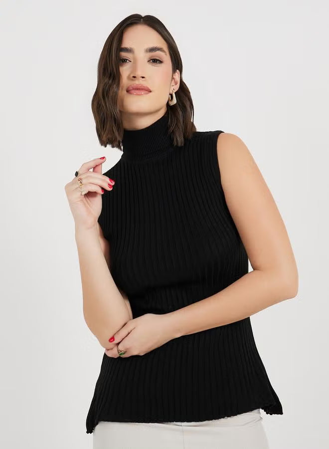 Damen Rollkragenpullover ohne Ärmel mit senkrechtem Rippenmuster Echo Archiv