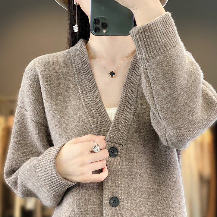 Damen Weicher Boxy-Longcardigan mit tiefem V-Ausschnitt und feiner Rippkante Echoarchiv