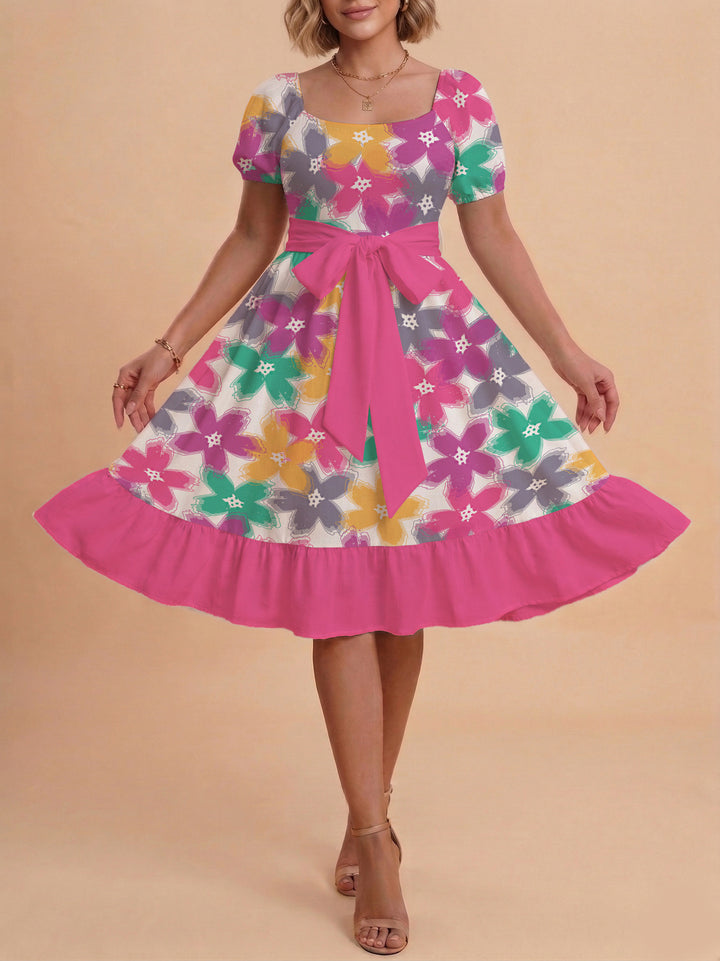 Damen Blumenkleid mit taillierbarem Gürtel und voluminösen Ärmeln Echo Archiv