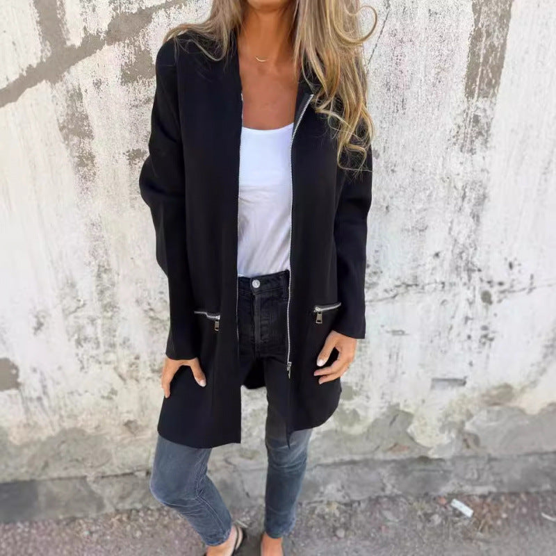 Damen Kapuzen-Longcardigan mit durchgehendem Reißverschluss und Ziertaschen Echo Archiv