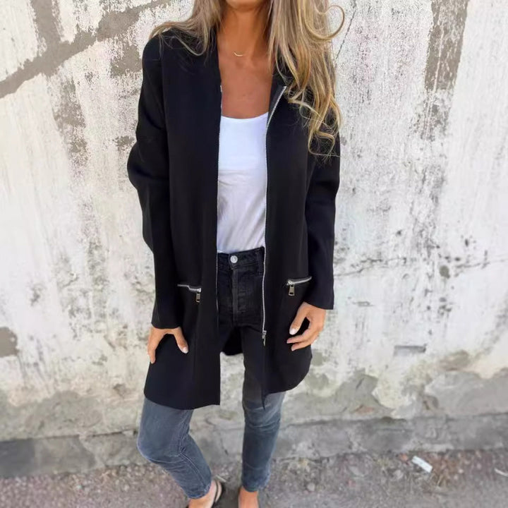 Damen Kapuzen-Longcardigan mit durchgehendem Reißverschluss und Ziertaschen Echo Archiv