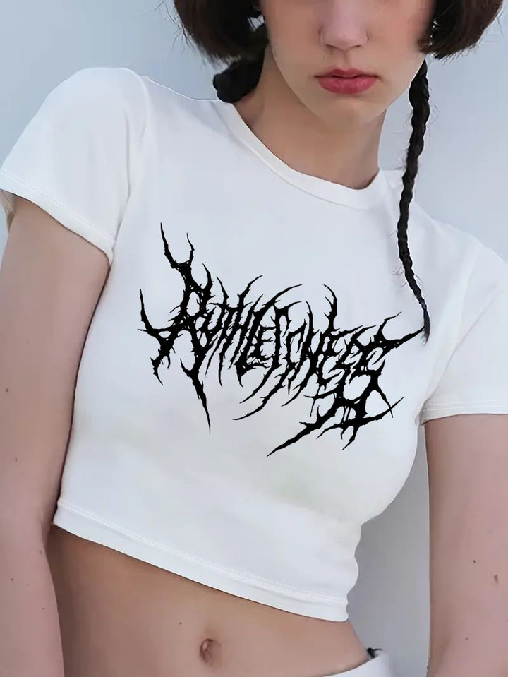 Damen Crop-T-Shirt mit verspieltem Kirschmotiv und elegantem Schleifenprint Echo Archiv