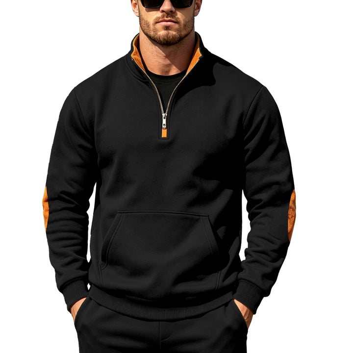 Herren Athletisches Halbzip-Sweatshirt mit Ellenbogenpatches und Kängurutasche Echoarchiv