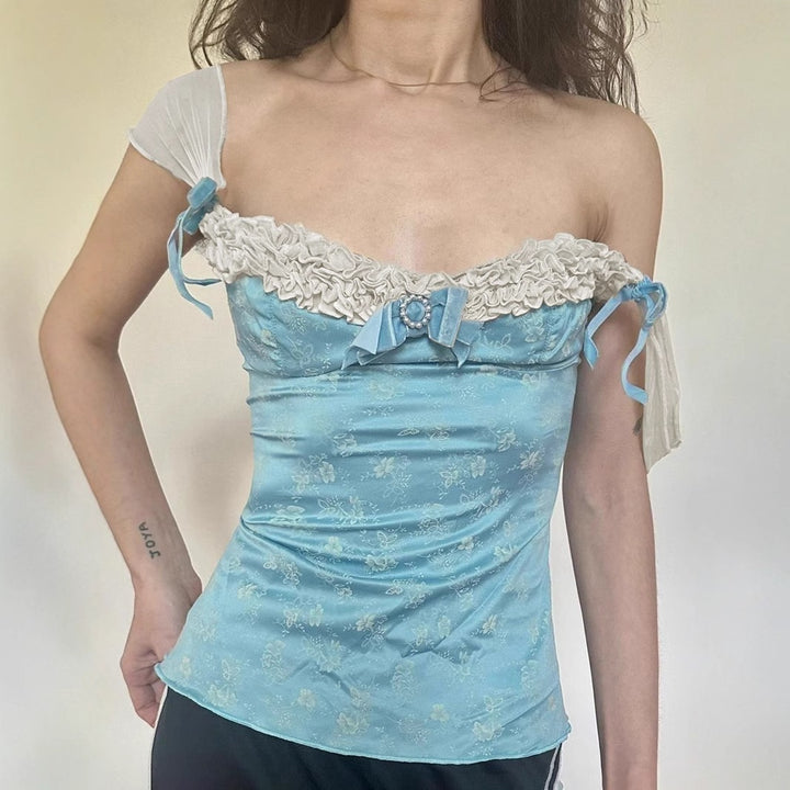 Damen Spaghetti-Trägertop mit floralen Akzenten und Rüschendetails Echo Archiv