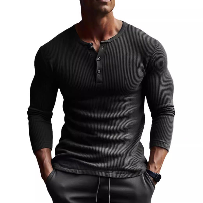 Herren eng anliegendes Langarmshirt mit Rippstruktur und Knopfleiste Echoarchiv