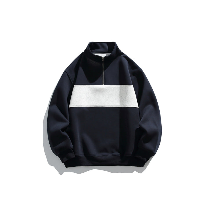 Unisex Halbzip‑Sweatshirt mit hohem Stehkragen, Boxy‑Schnitt und Colorblock‑Paneel Echoarchiv
