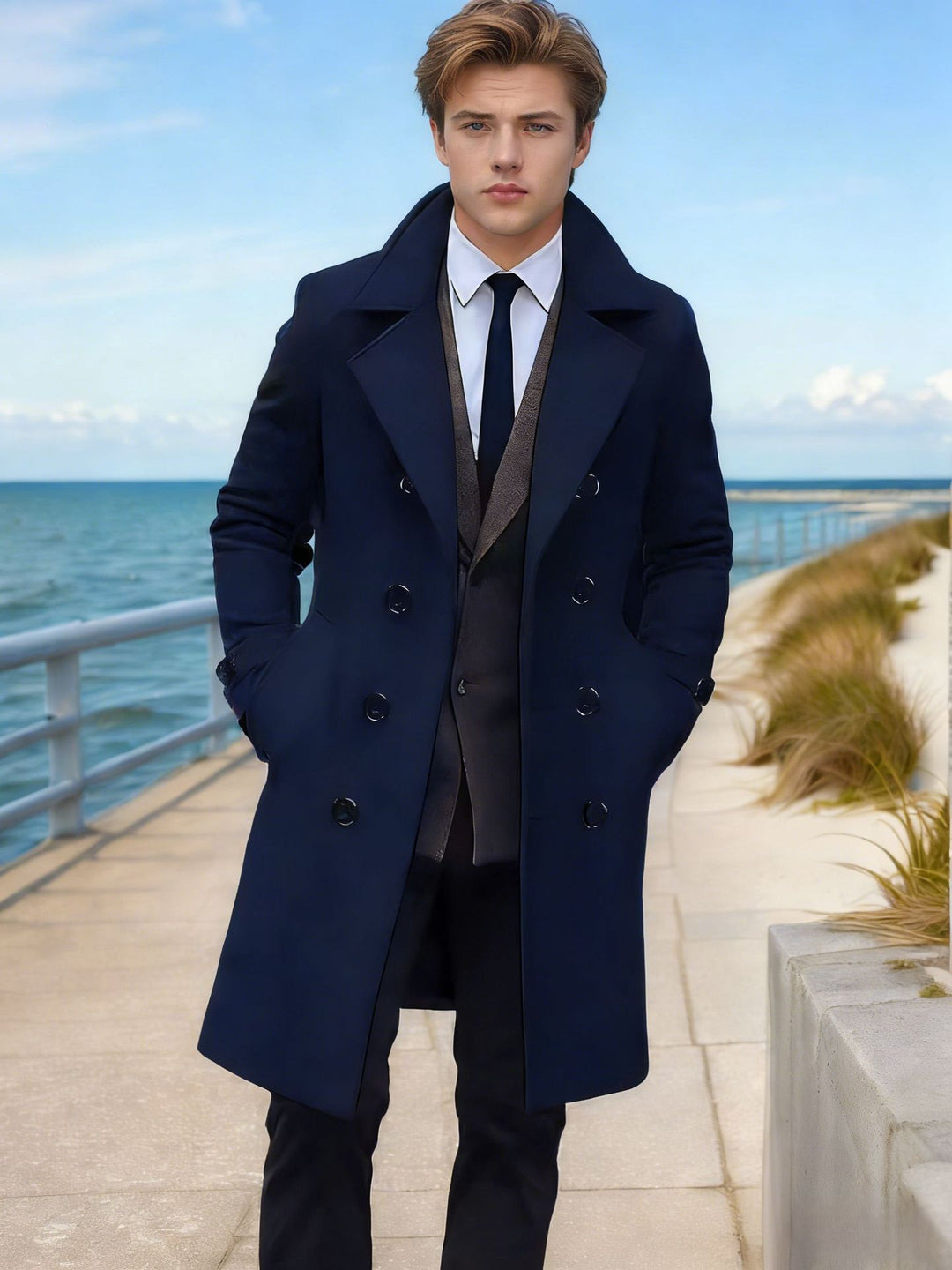 Herren Doppelreihiger Wollmantel mit breitem Revers und taillierter Silhouette Echoarchiv