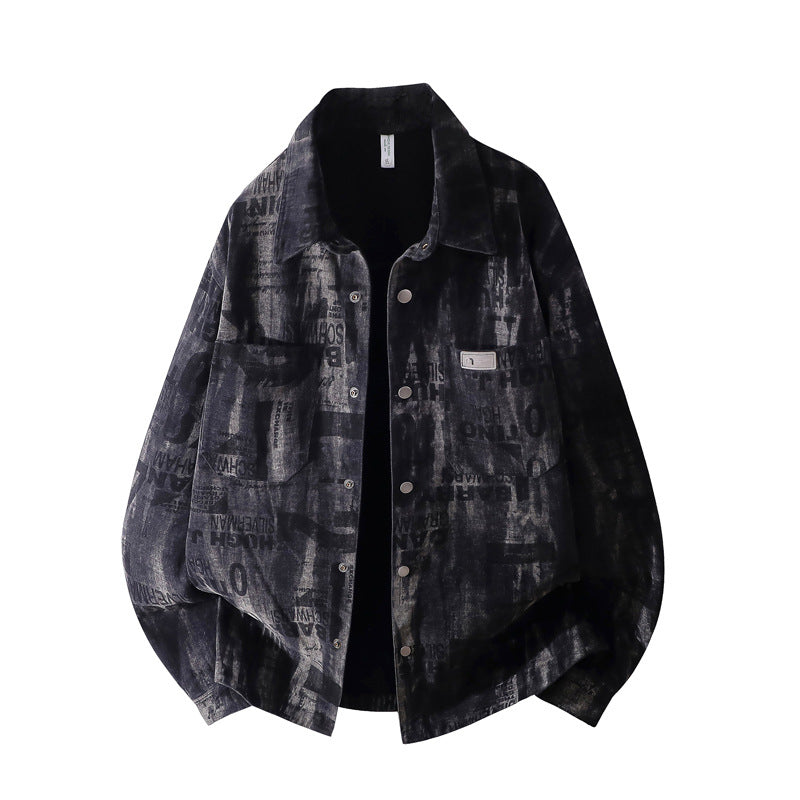 Herren Oversize-Jeansjacke im Used-Print mit Druckknopffront Echoarchiv