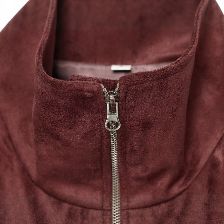 Damen kurze Veloursleder-Optik Bomberjacke mit Stehkragen und elastischem Saum Echo Archiv