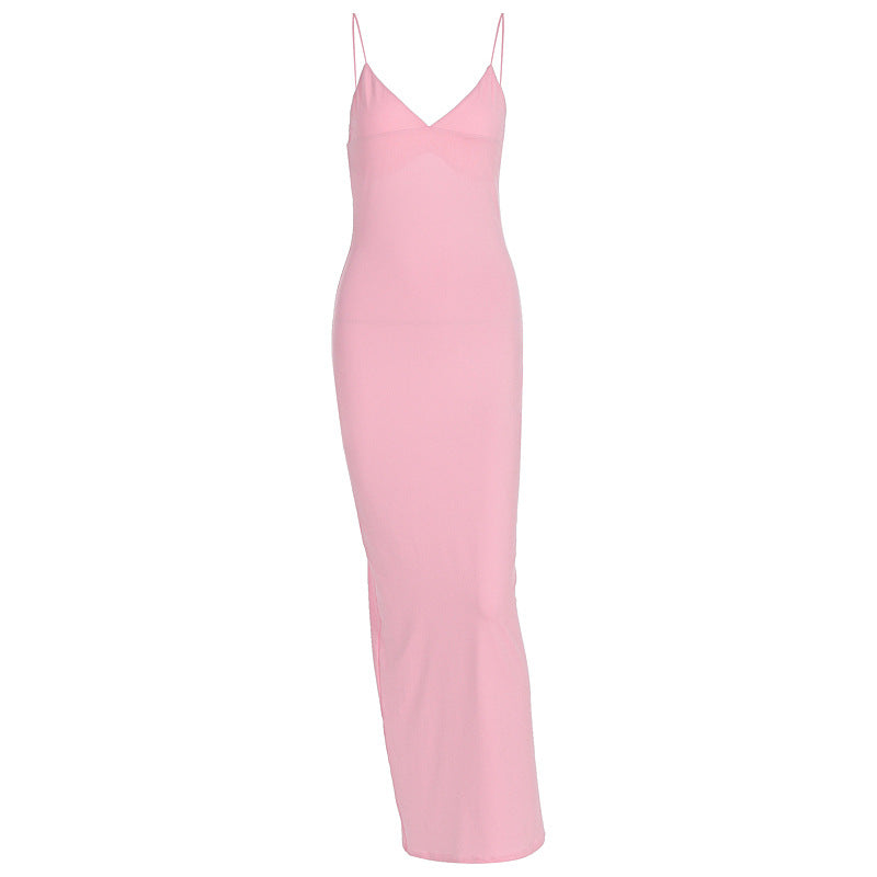 Damen figurbetontes Maxikleid mit schmalen Spaghettiträgern und elegantem V-Ausschnitt Echo Archiv