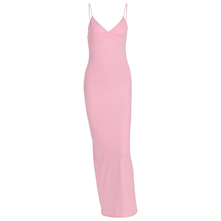 Damen figurbetontes Maxikleid mit schmalen Spaghettiträgern und elegantem V-Ausschnitt Echo Archiv