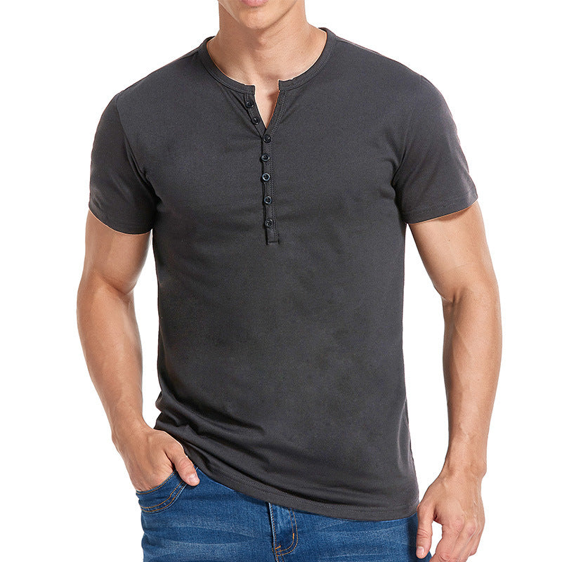 Herren Kurzarm-Henley-Shirt mit stilvollem Knopfverschluss Echoarchiv