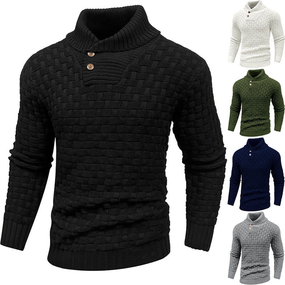 Herren Grobgestrickter Pullover mit hohem Rollkragen, Knopfleiste und Körbchenstrick Echo Archiv
