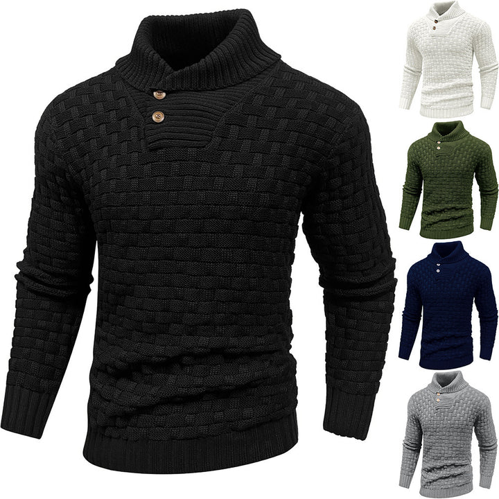 Herren Grobgestrickter Pullover mit hohem Rollkragen, Knopfleiste und Körbchenstrick Echo Archiv