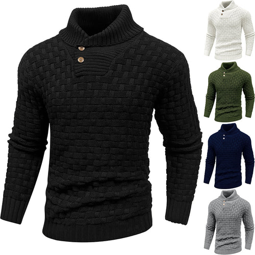 Herren Grobgestrickter Pullover mit hohem Rollkragen, Knopfleiste und Körbchenstrick Echo Archiv