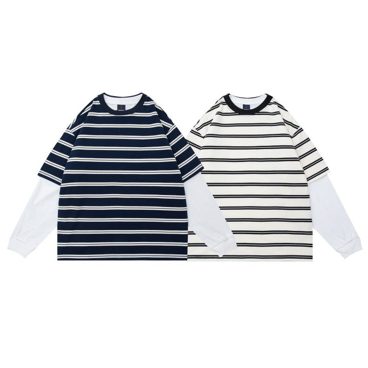 Unisex Lagenlook-Langarmshirt mit gestreiftem Oversize-Oberteil und eingesetzten Innärmeln Echoarchiv