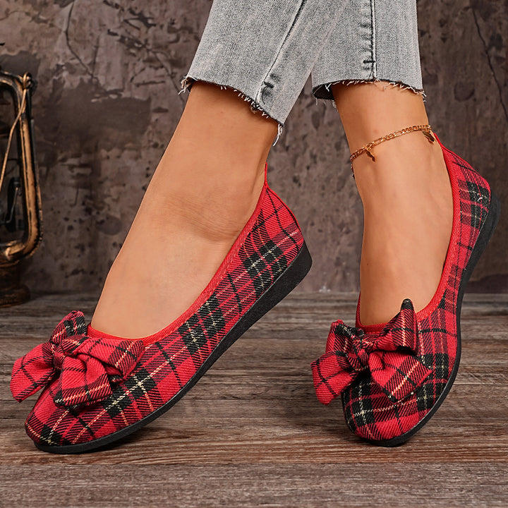 Damen  karierter Ballerina Slipper mit dekorativer Schleife und gepolstertem Komfortfußbett Echo Archiv