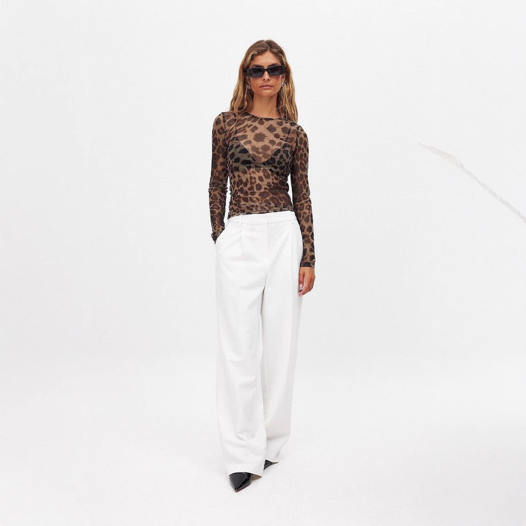Damen langärmliges Shirt mit transparentem Leopardenmuster Echo Archiv
