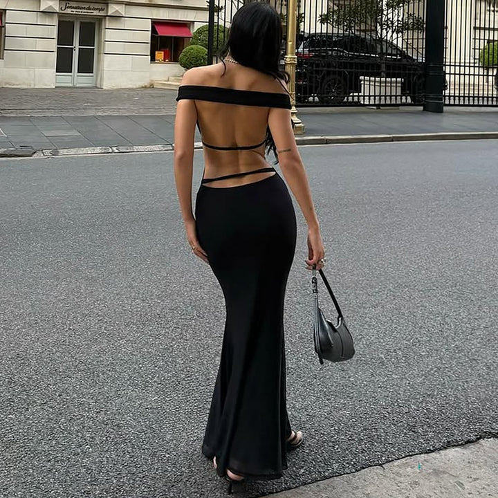 Damen Elegantes Wickelkleid mit Off-Shoulder Design und geschlitztem Rücken Echo Archiv