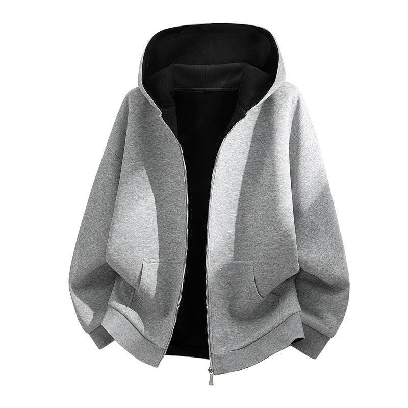 Unisex Oversize Zip-Hoodie mit zweifarbigem Innenfutter, Boxy-Schnitt & Zwei-Wege-Reißverschluss Echoarchiv