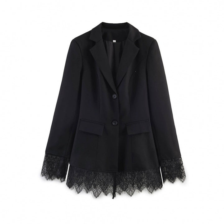 Damen taillierter Blazer mit Spitzenbesatz und ausgestelltem Saum Echo Archiv