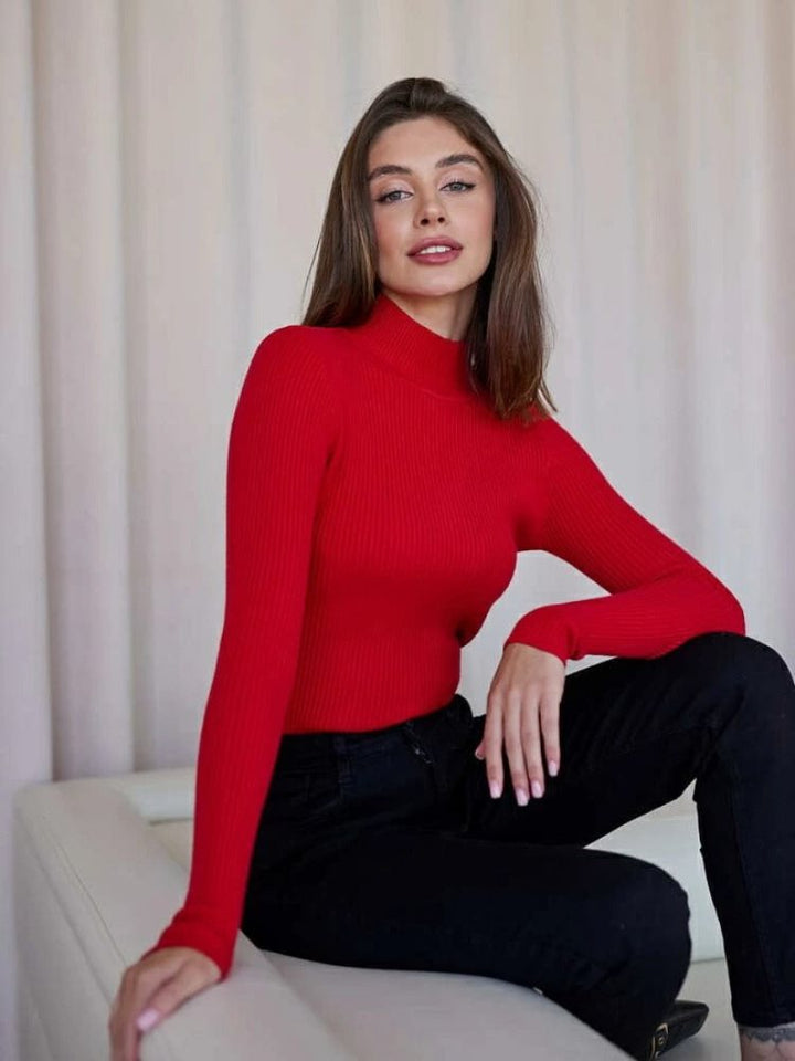 Damen Kurzgeschnittener Rippstrick‑Rollkragenpullover mit taillierter Passform Echo Archiv