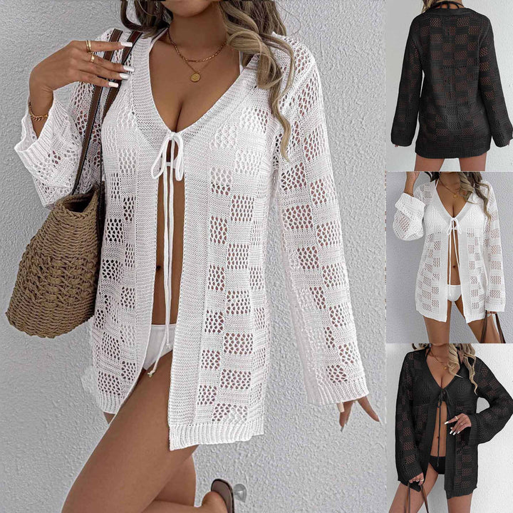 Damen lässiger Häkel-Strandüberwurf mit tiefem V-Ausschnitt und eleganten Details Echo Archiv