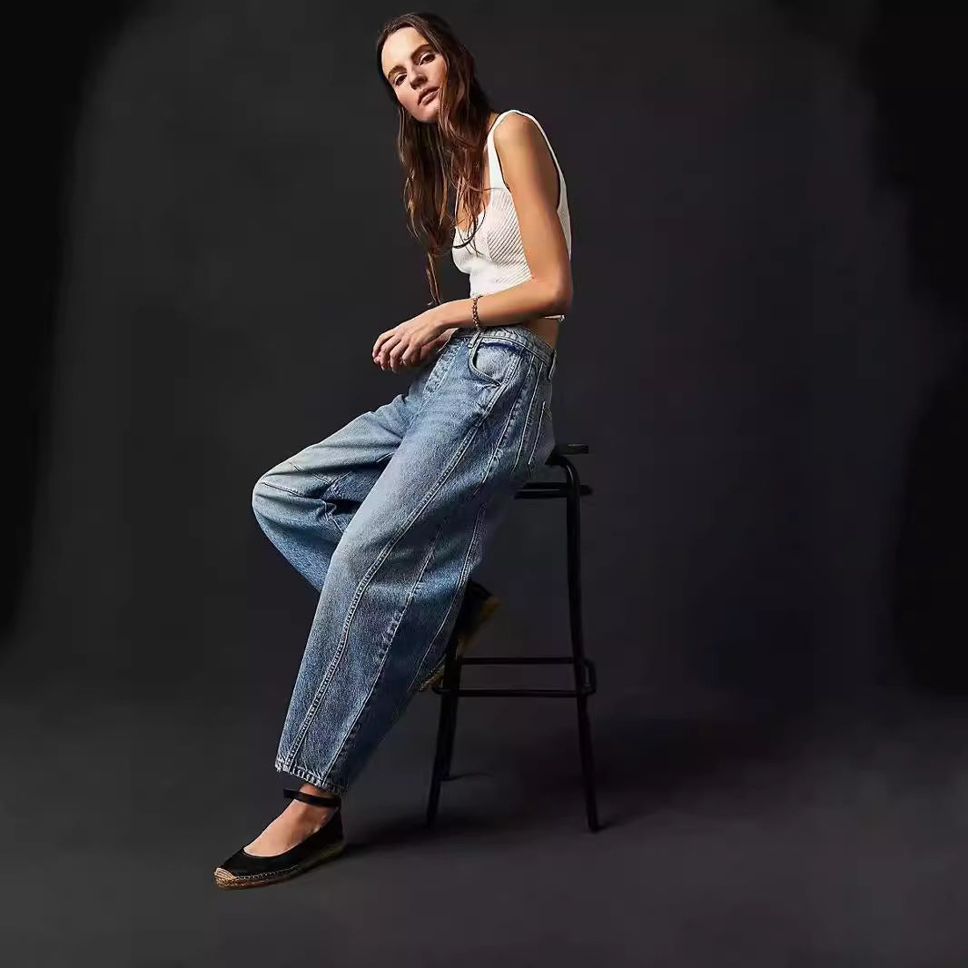 Damen Weite Denim-Hose mit hohem Bund und lässigen Details Echo Archiv