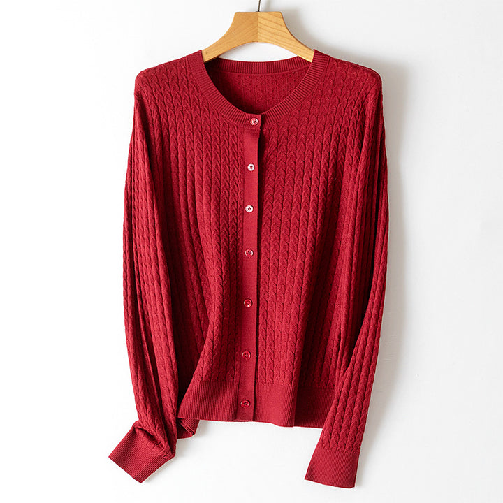 Damen Feinstrick-Cardigan mit Zopfmuster, Rundhalsausschnitt und Knopfleiste Echoarchiv