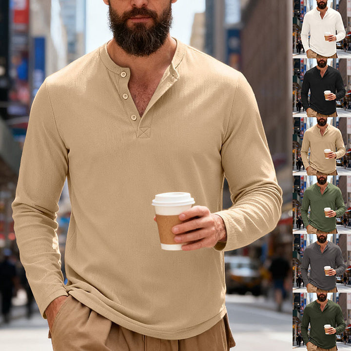 Herren nan Thermo-Henley-Langarmshirt mit Waffelstruktur, Rundhalsausschnitt und Knopfleiste Echo Archiv