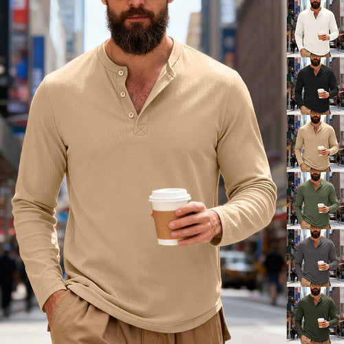 Herren nan Thermo-Henley-Langarmshirt mit Waffelstruktur, Rundhalsausschnitt und Knopfleiste Echo Archiv
