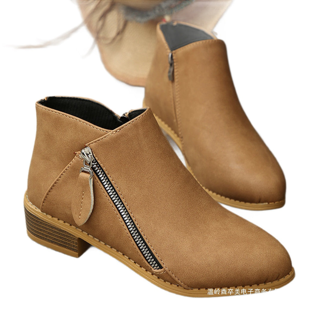 Damen Kurzschaftstiefelette mit seitlichem Reißverschluss und niedrigem Blockabsatz Echoarchiv
