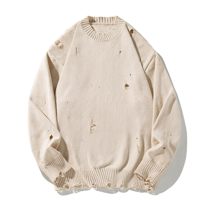 Unisex Oversize Strickpullover im Destroyed‑Look mit Rundhalsausschnitt, Grobstrick und geripptem Saum Echo Archiv