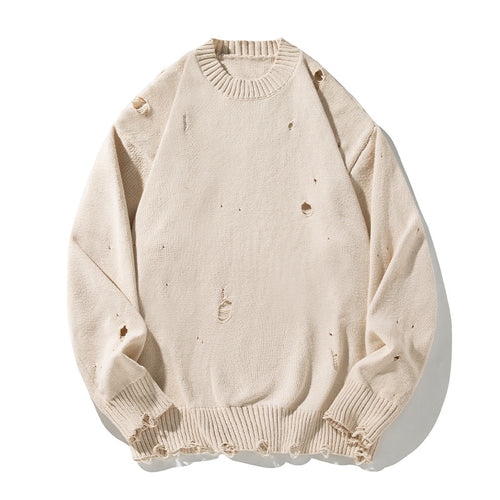Unisex Oversize Strickpullover im Destroyed‑Look mit Rundhalsausschnitt, Grobstrick und geripptem Saum Echo Archiv