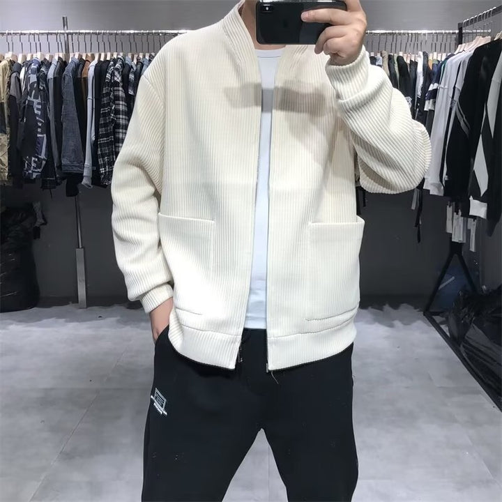 Herren Gerippte Zip-Strickjacke mit Stehblende und aufgesetzten Taschen Echoarchiv