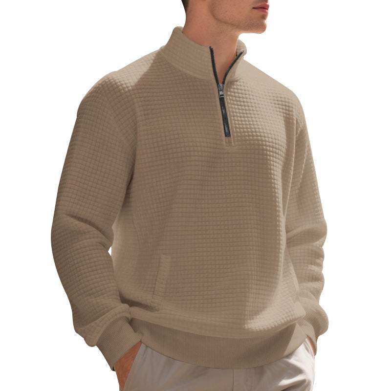 Herren eleganter Fleece-Pullover mit halbem Reißverschluss und strukturiertem Design Echoarchiv