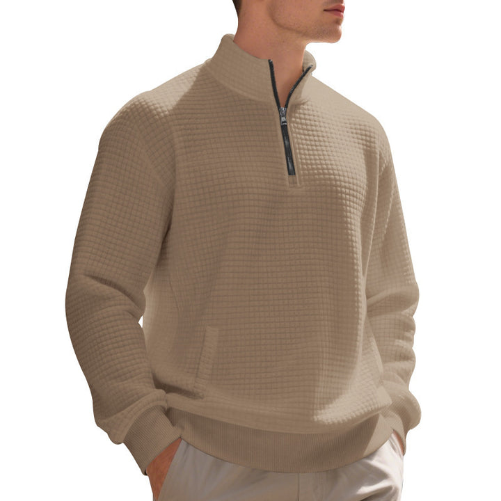 Herren eleganter Fleece-Pullover mit halbem Reißverschluss und strukturiertem Design Echoarchiv