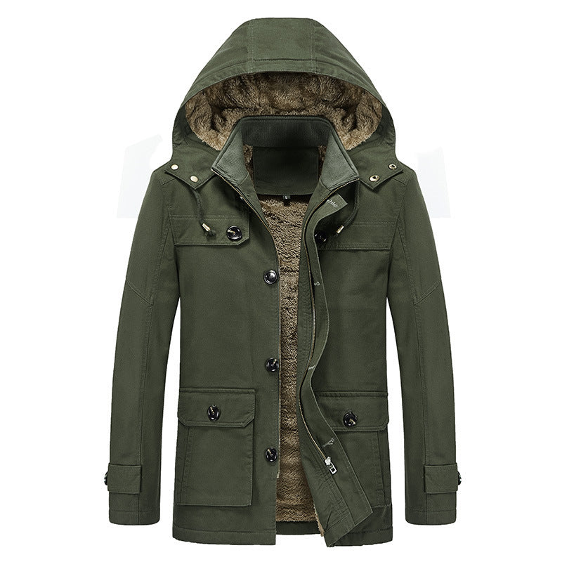 Herren Winddichter Canvas-Parka mit Teddyfleece-Innenfutter, Kapuze und Multifunktionstaschen Echoarchiv