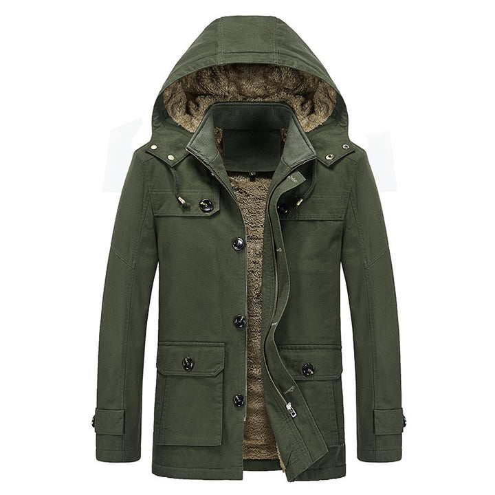 Herren Winddichter Canvas-Parka mit Teddyfleece-Innenfutter, Kapuze und Multifunktionstaschen Echoarchiv