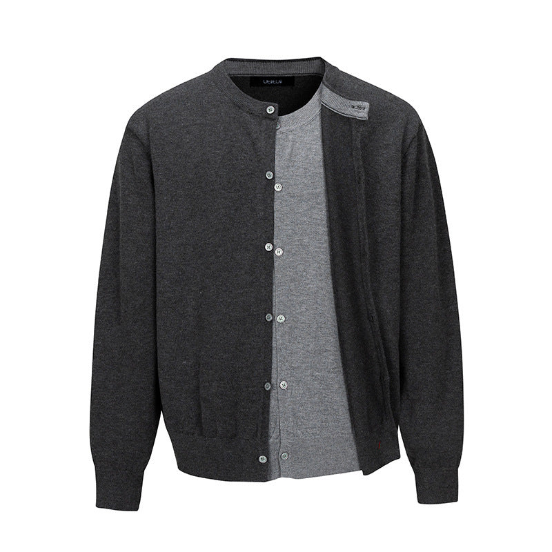 Herren Feinstrick-Cardigan mit zweilagiger Optik, Rundhalsausschnitt und durchgehender Knopfleiste Echo Archiv