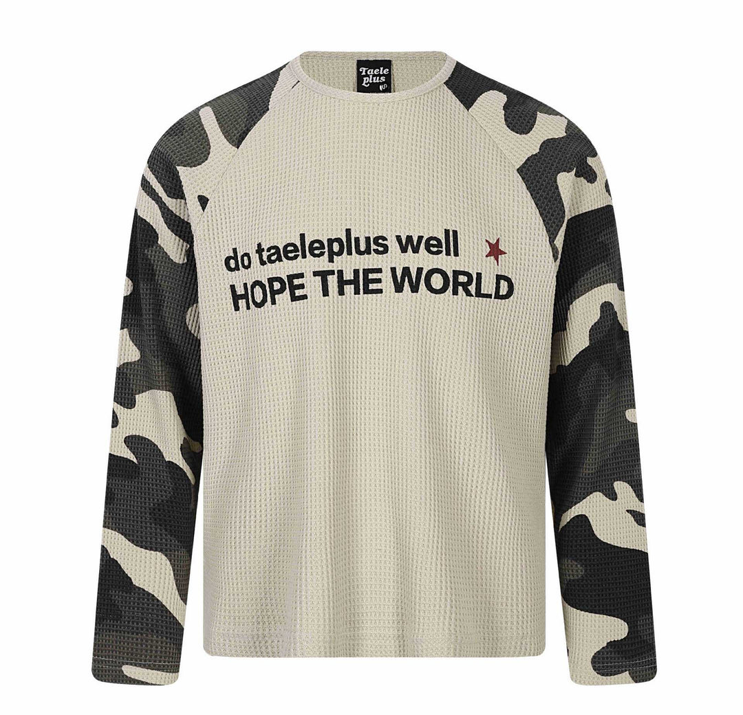Unisex Waffelstrick-Langarmshirt mit Raglanärmeln und Camouflage-Details Echoarchiv